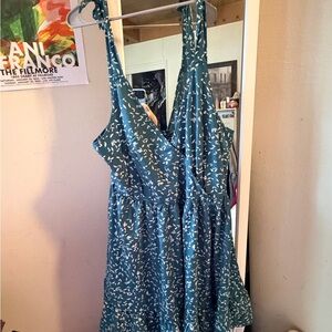 Cupshe Teal Dress with White Leaf Design